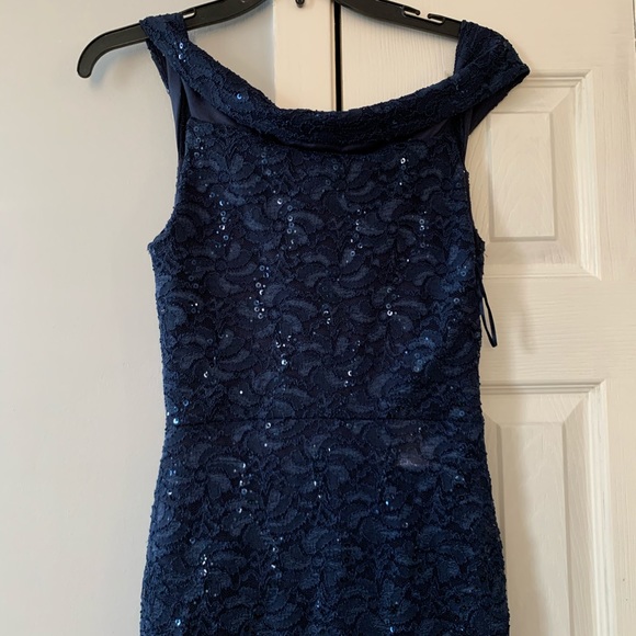 NWT Quiz Navy Sequin Bardot Fishtail Maxi size 6 - Picture 3 of 12